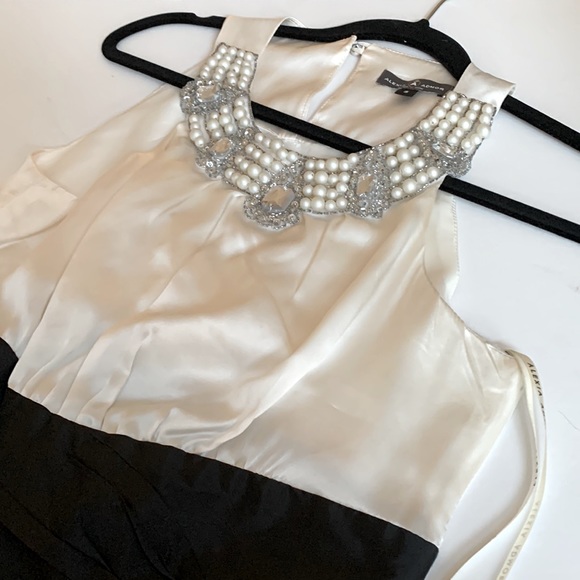Alexia Admor Pearl Sequin Rhinestone Embellished Neck Silk Party Cocktail Dress - Picture 4 of 16